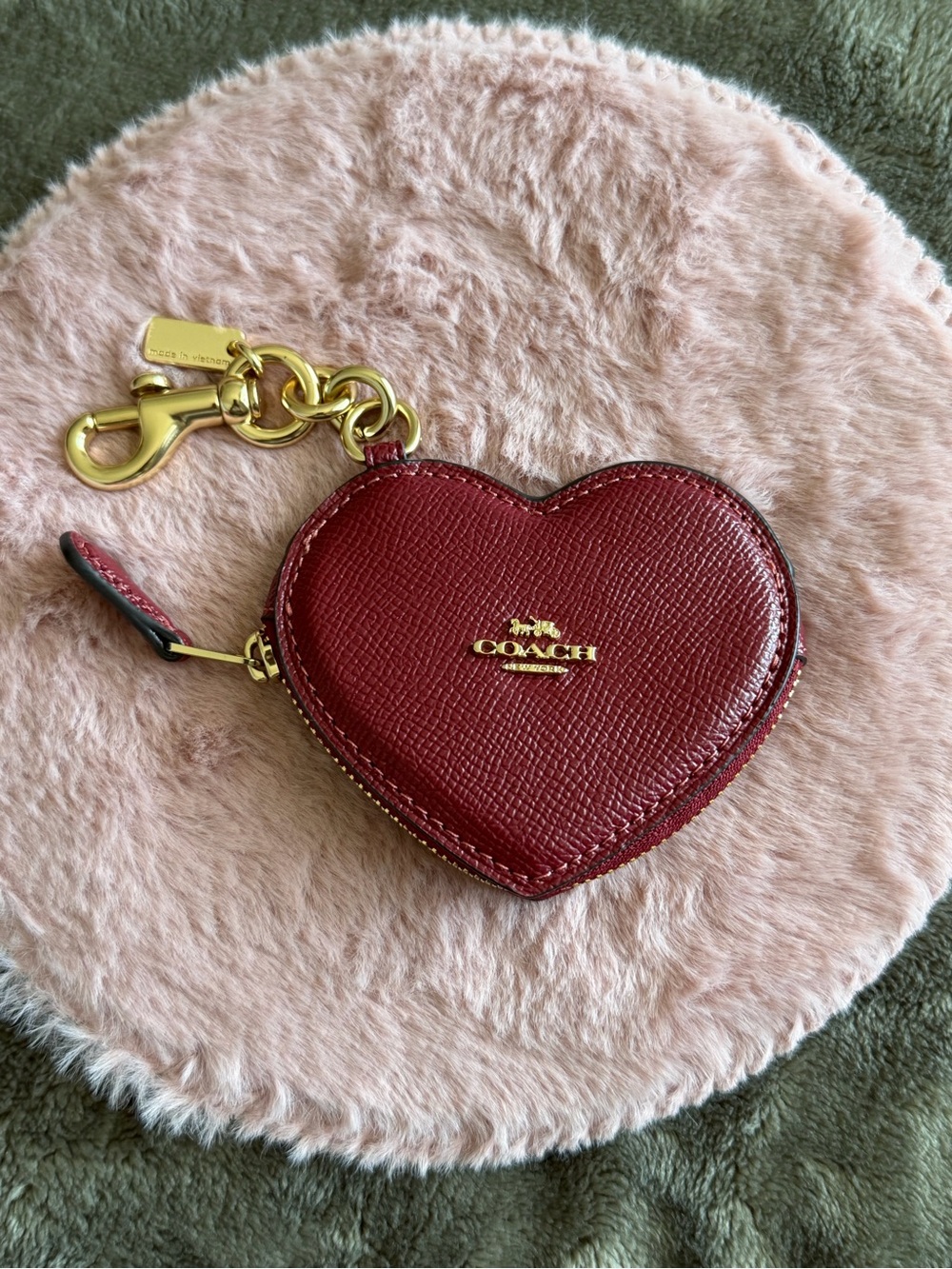 Coach Red Heart Coin Purse Bag Charm Authentic
